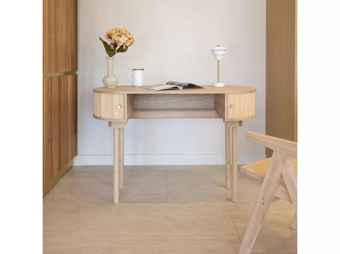 Now's Home - Bureau En Bois De Pin Naturel Avec Deux Portes 120x50x80cm Hector