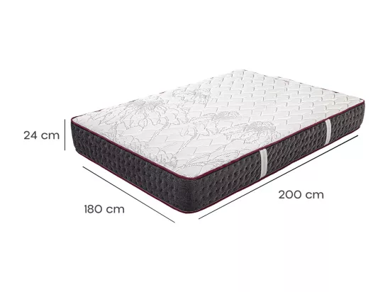 Matelas KERIA King Size 180x200 cm, réversible en mousse mémoire de forme haute adaptabilité et ergonomique, indépendance du couchage, épaisseur 24cm