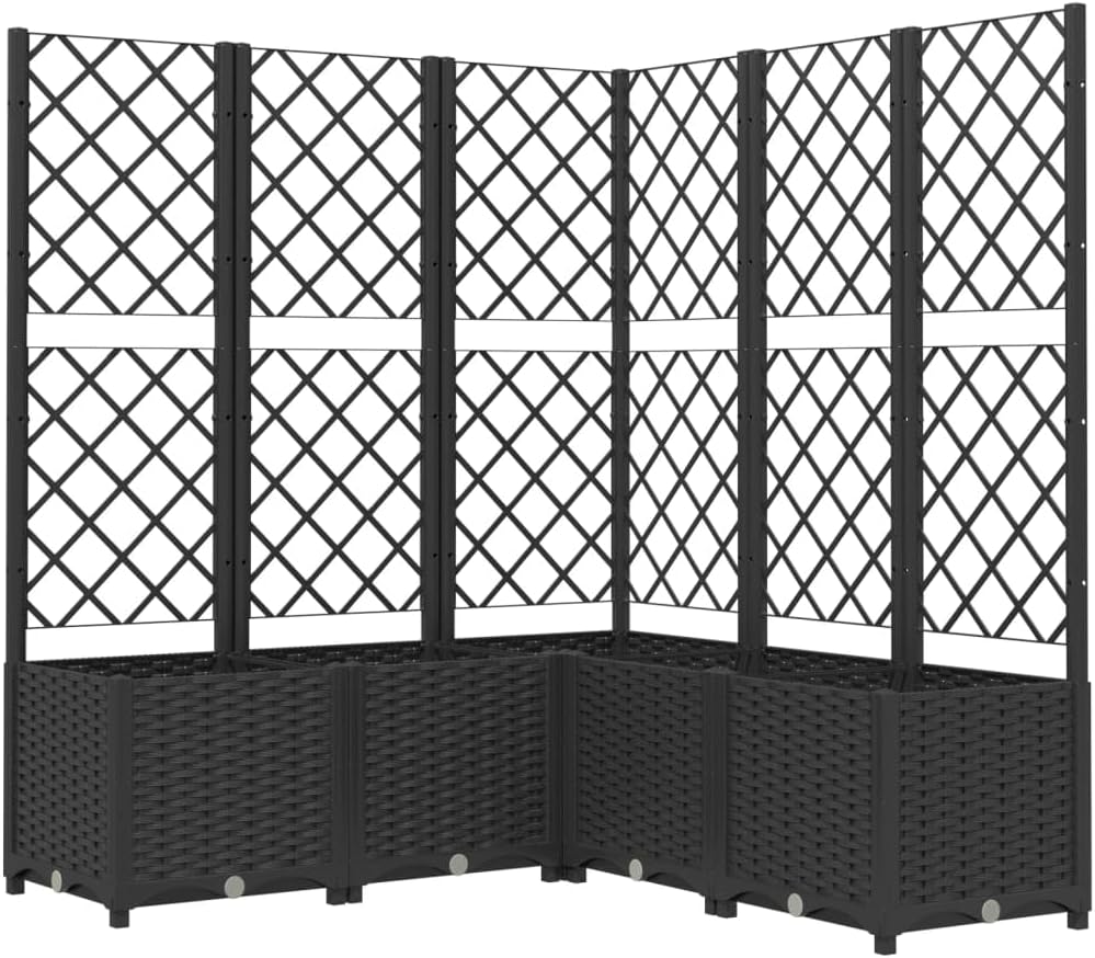 vidaXL Pflanzkübel mit Rankgitter Blumenkübel Pflanzkasten Blumentopf Blumenkasten Rankhilfe Spalier Gartenspalier Schwarz 120x120x136cm PP