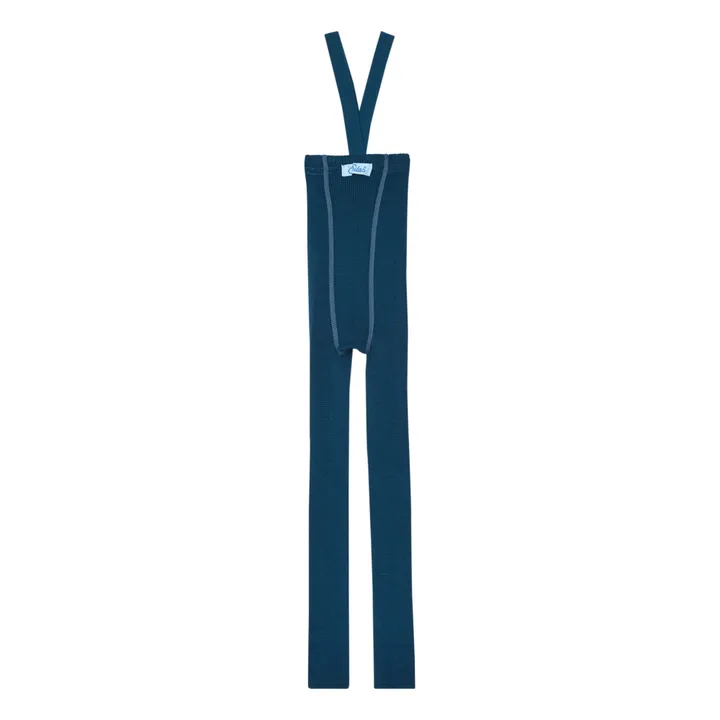 Silly Silas Collants à Bretelles Mérinos et Coton Bio Sans Pieds | Bleu indigo