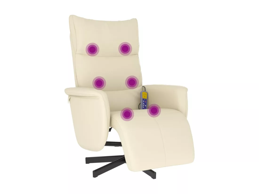 Fauteuil inclinable de massage et repose-pieds crème similicuir