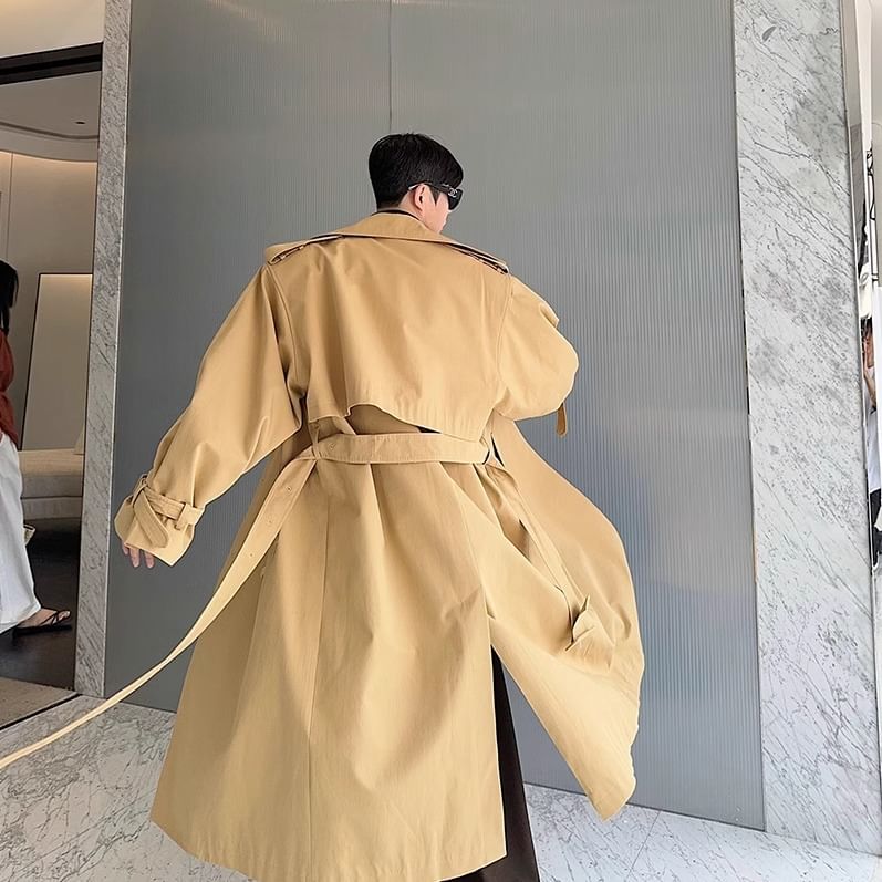 Adotuastic - Reverskraag Effen Lange Trenchcoat