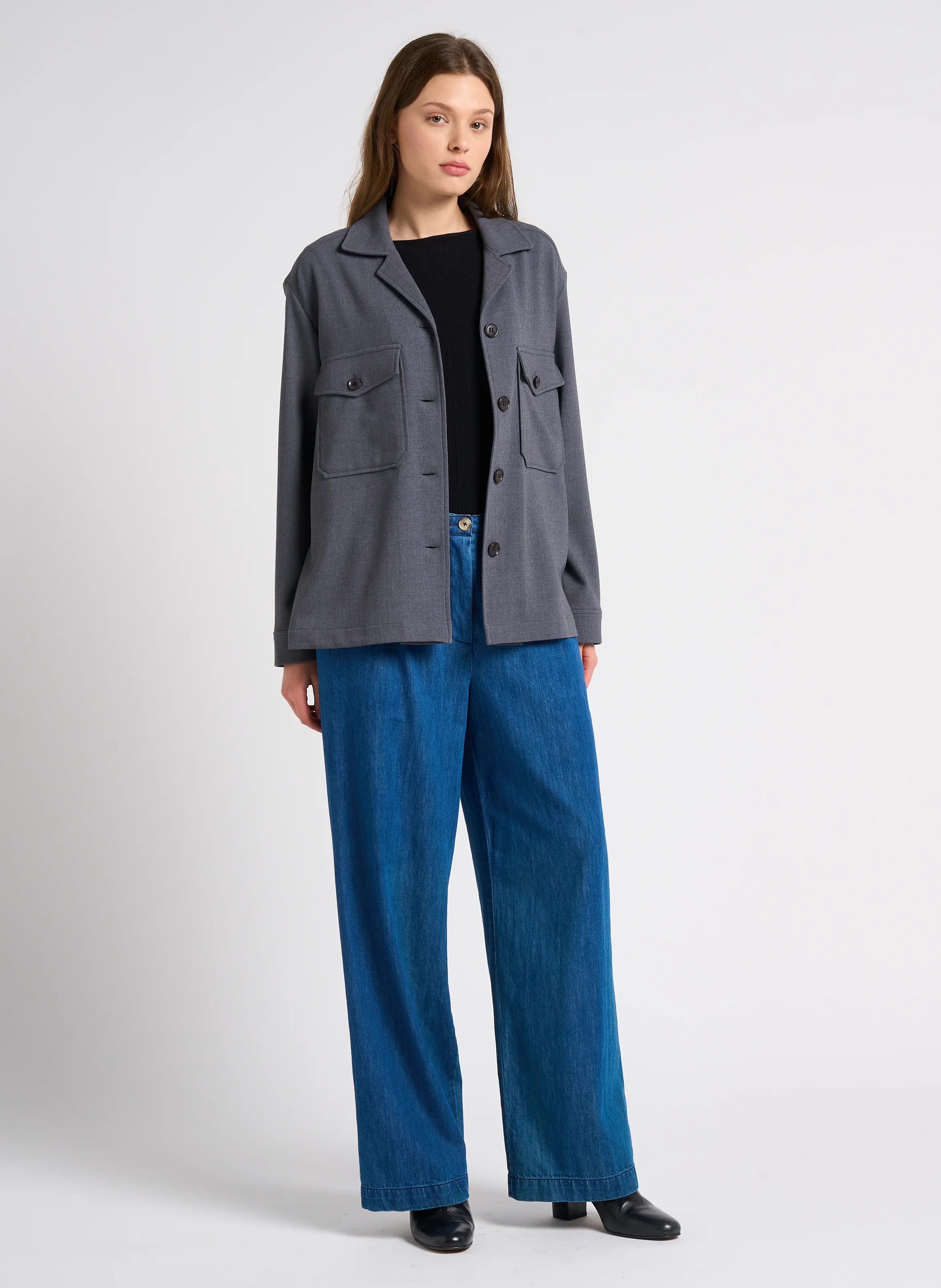Pantalon large en coton | Bleu