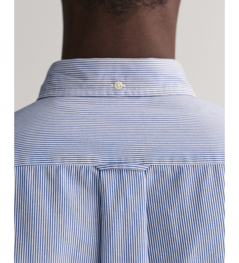 Camisa Gant Regular Fit Popeline com Listras Estilo Banqueiro Azul