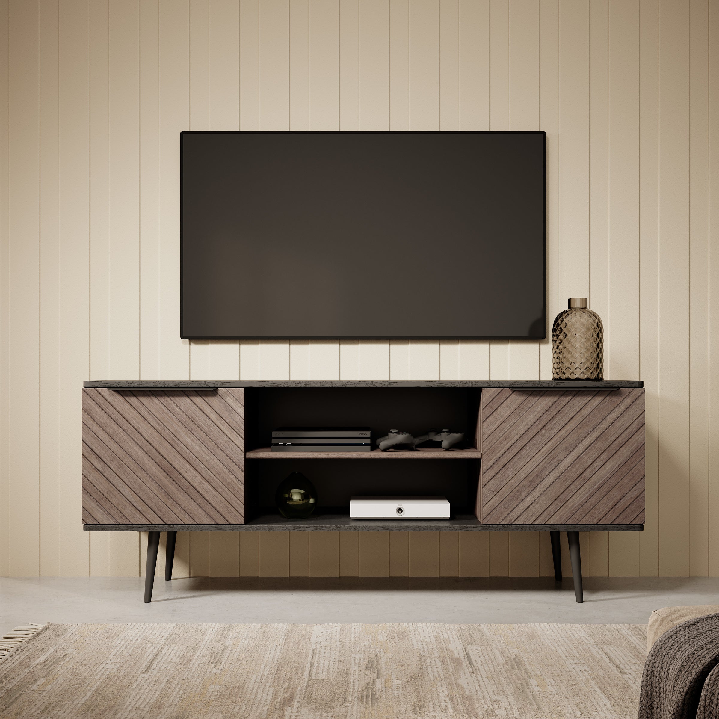 Meubella - TV-Meubel Pedro - Donker eiken - Zwart eiken - 150 cm