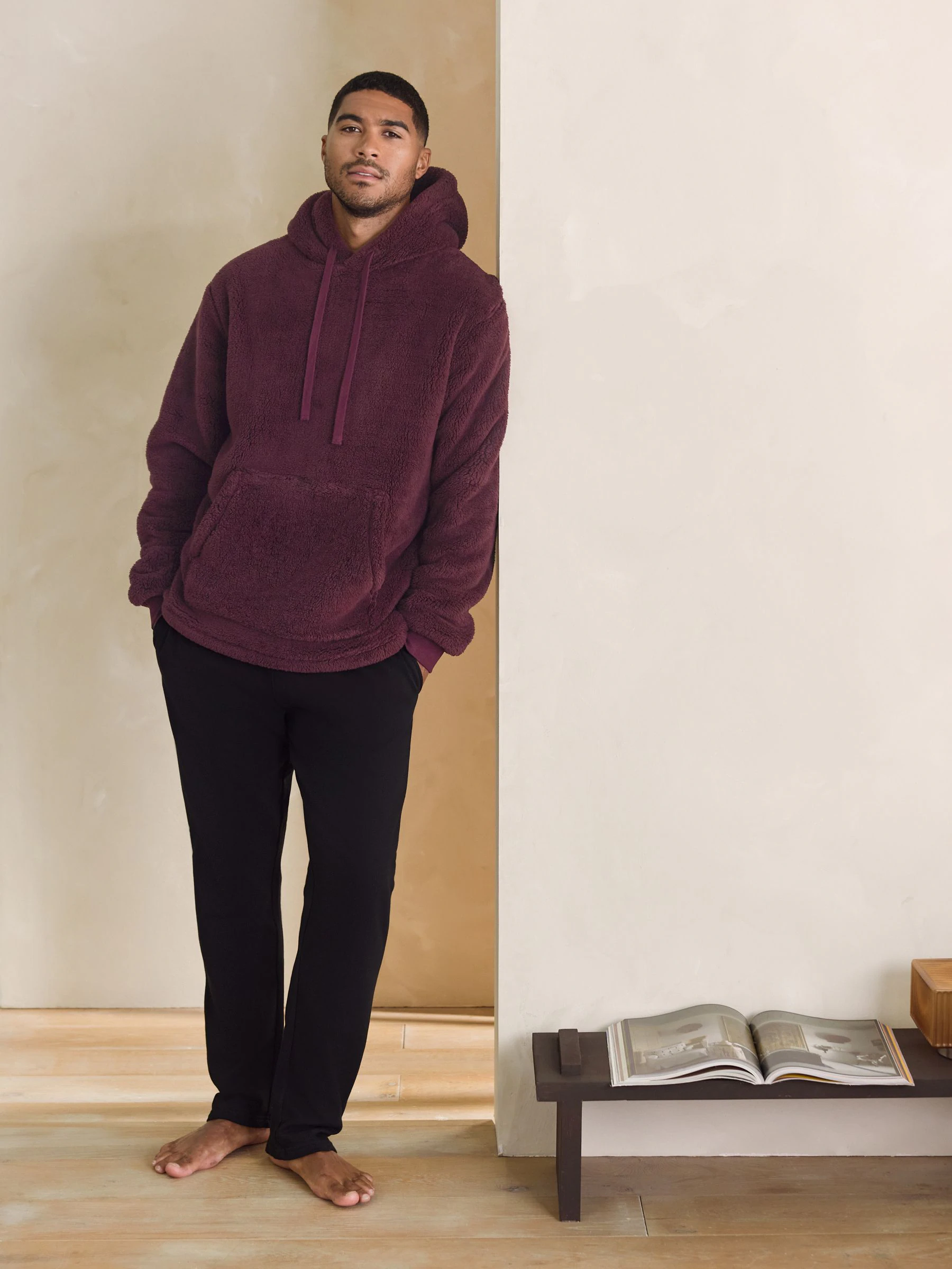 Bordeauxrood - Pullover hoodie van borg