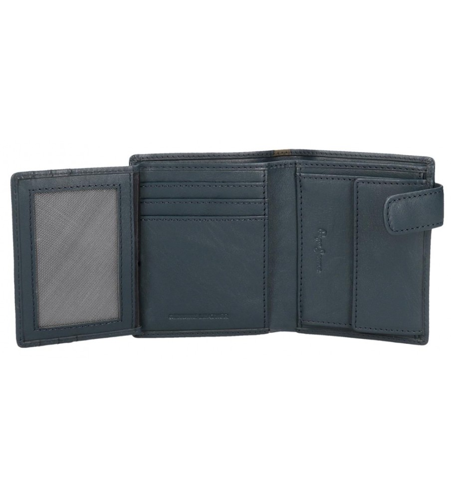Carteira Pepe Jeans Marshal em couro com fecho de encaixe, azul marinho