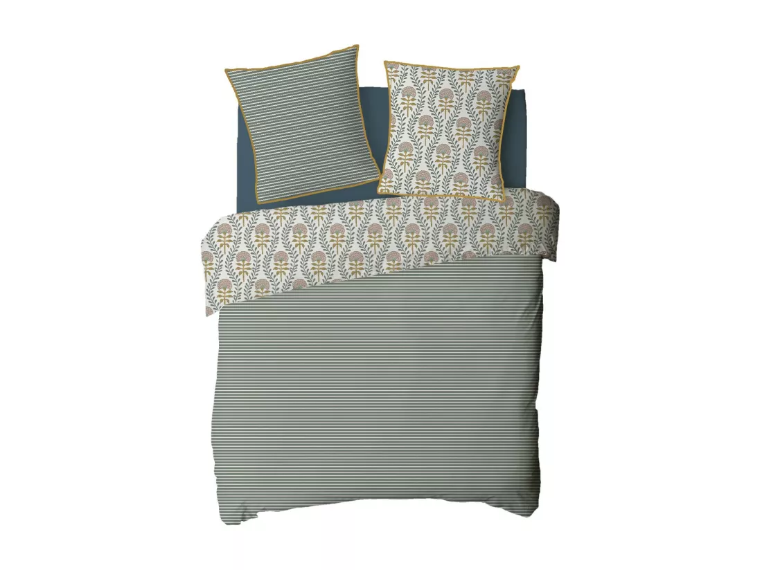 Parure de lit 2 personnes floral charme rayé 240x220cm