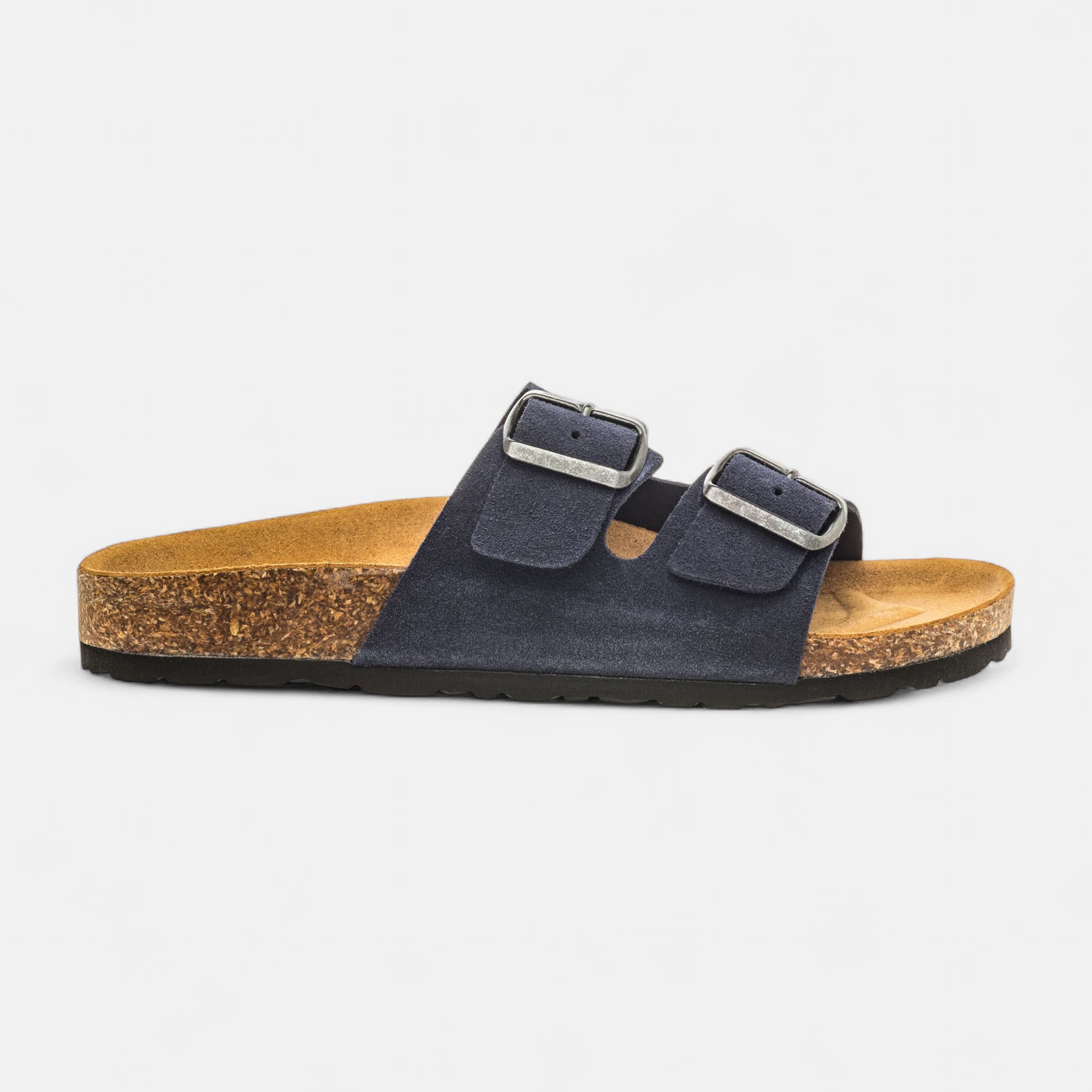 Mules semelle liège Garçon en cuir bleu marine