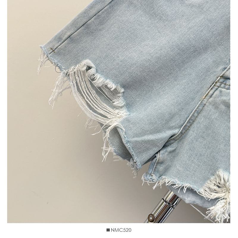 Lemongrass - Versleten denim wijde shorts