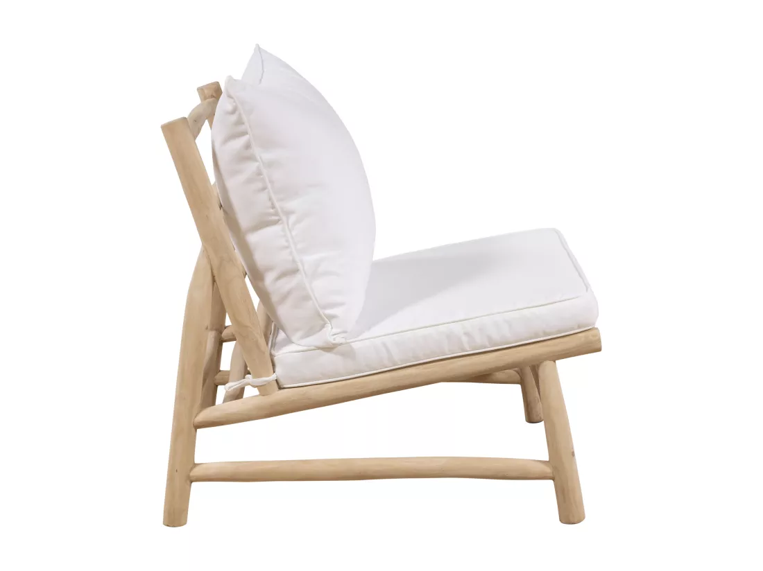 Salon de jardin en teck : 2 fauteuils et 2 tables d'appoint - Naturel clair et blanc - TULUM de MYLIA