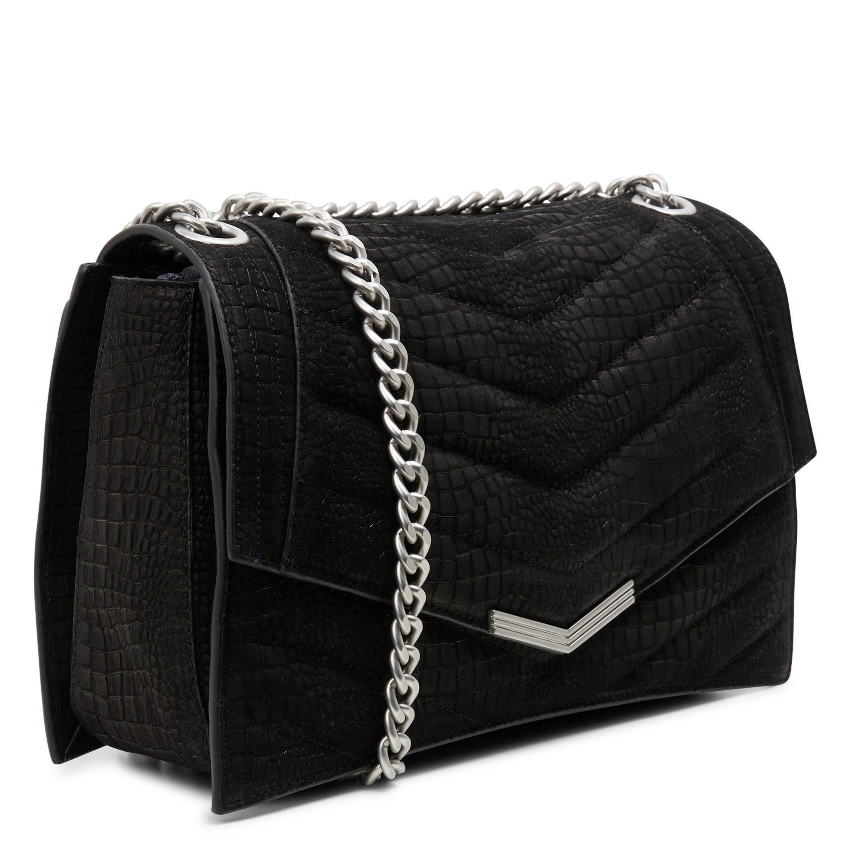 THE ONE - Sac porté épaule en cuir embossé croco | Noir