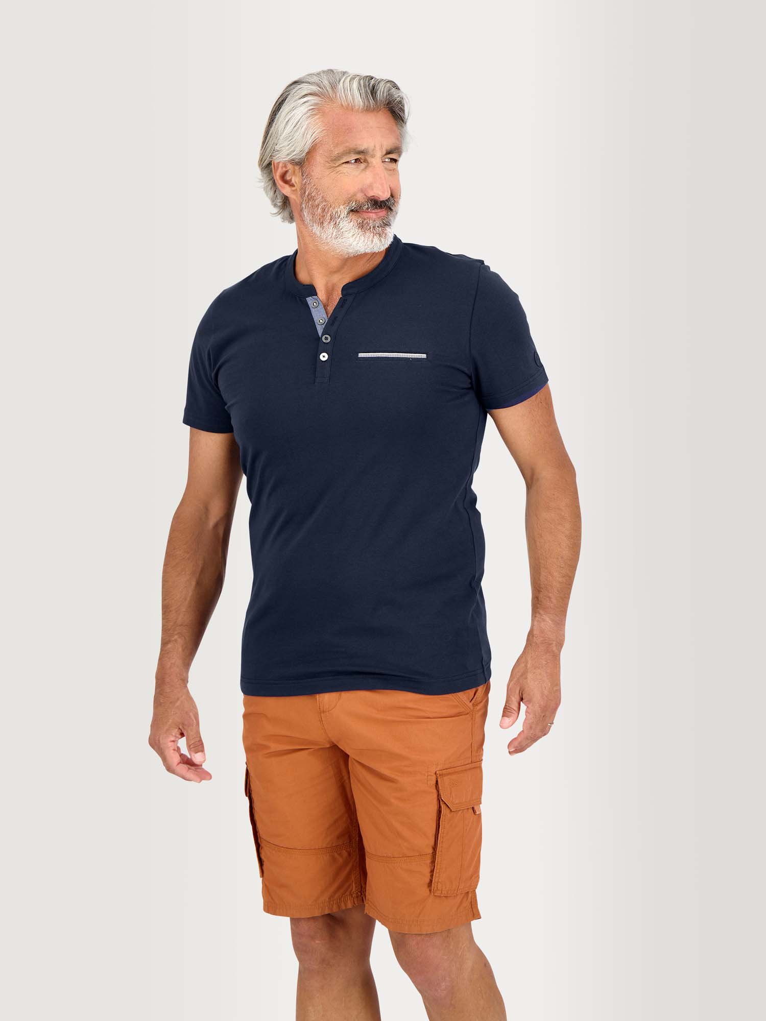 Tee Shirt Homme Col Tunisien Marine