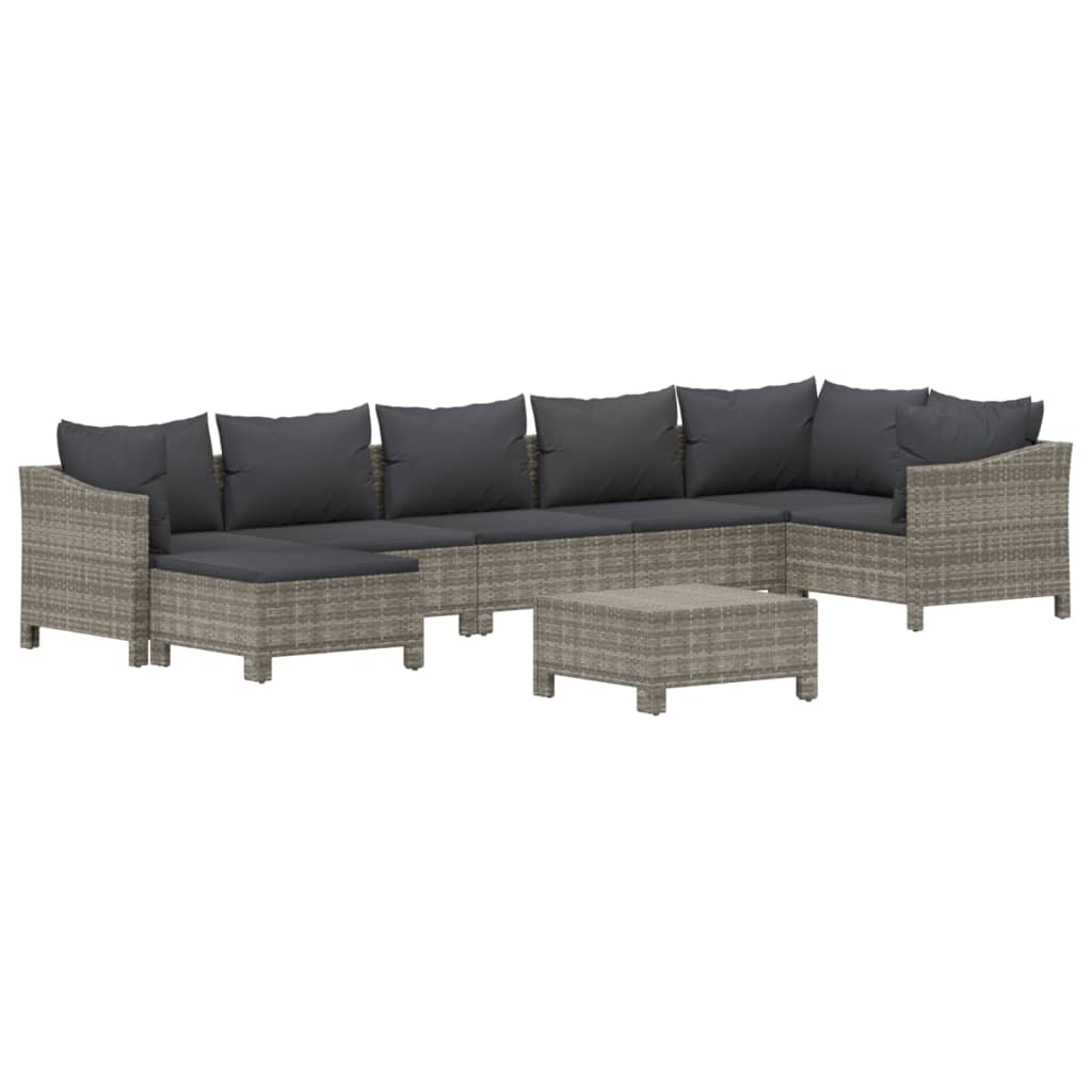Salon de jardin meuble d'extérieur ensemble de mobilier 8 pièces avec coussins gris résine tressée