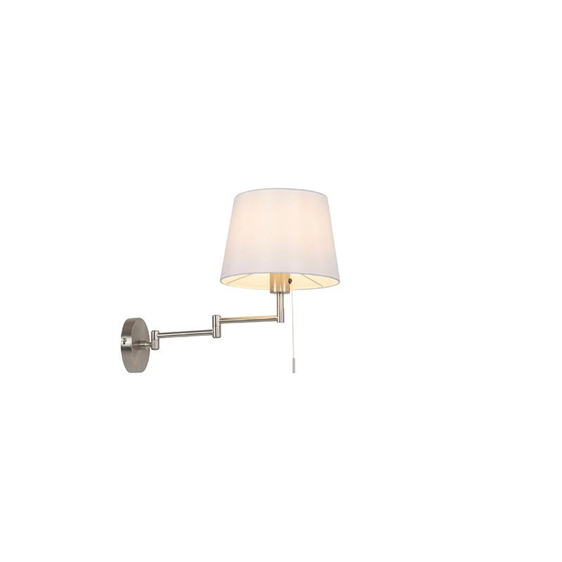 Wandlamp staal met witte kap en verstelbare arm - Ladas Deluxe
