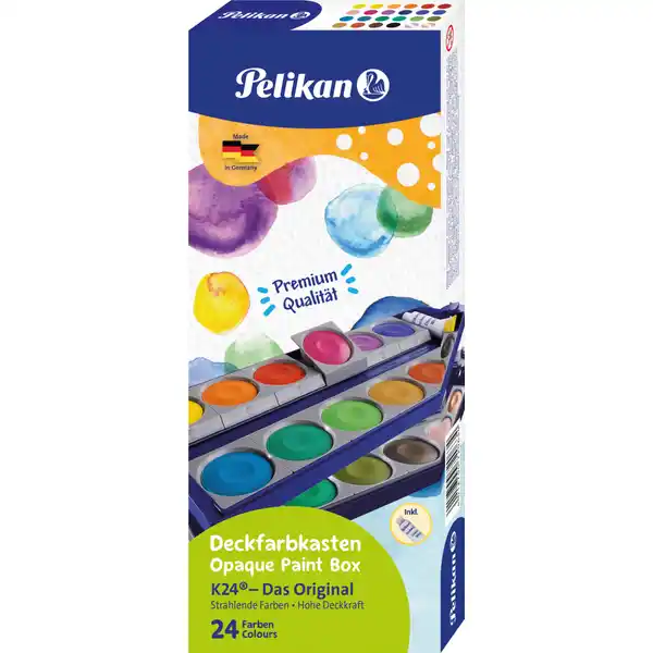 Deckfarbkasten K24 mit 24 Farben und 1 Tube Deckweiß