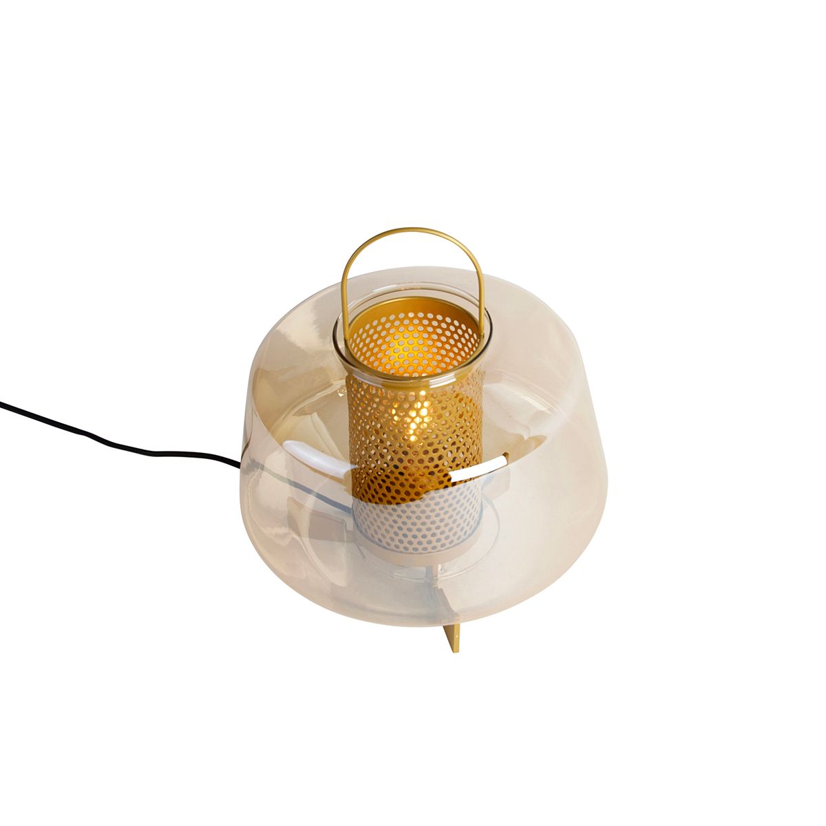 Art deco tafellamp goud met amber glas 30 cm - Kevin