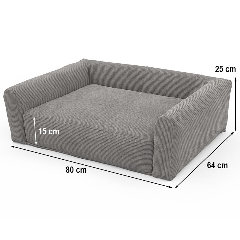 Panier pour chien leonard en tissu velours côtelé gris taille m