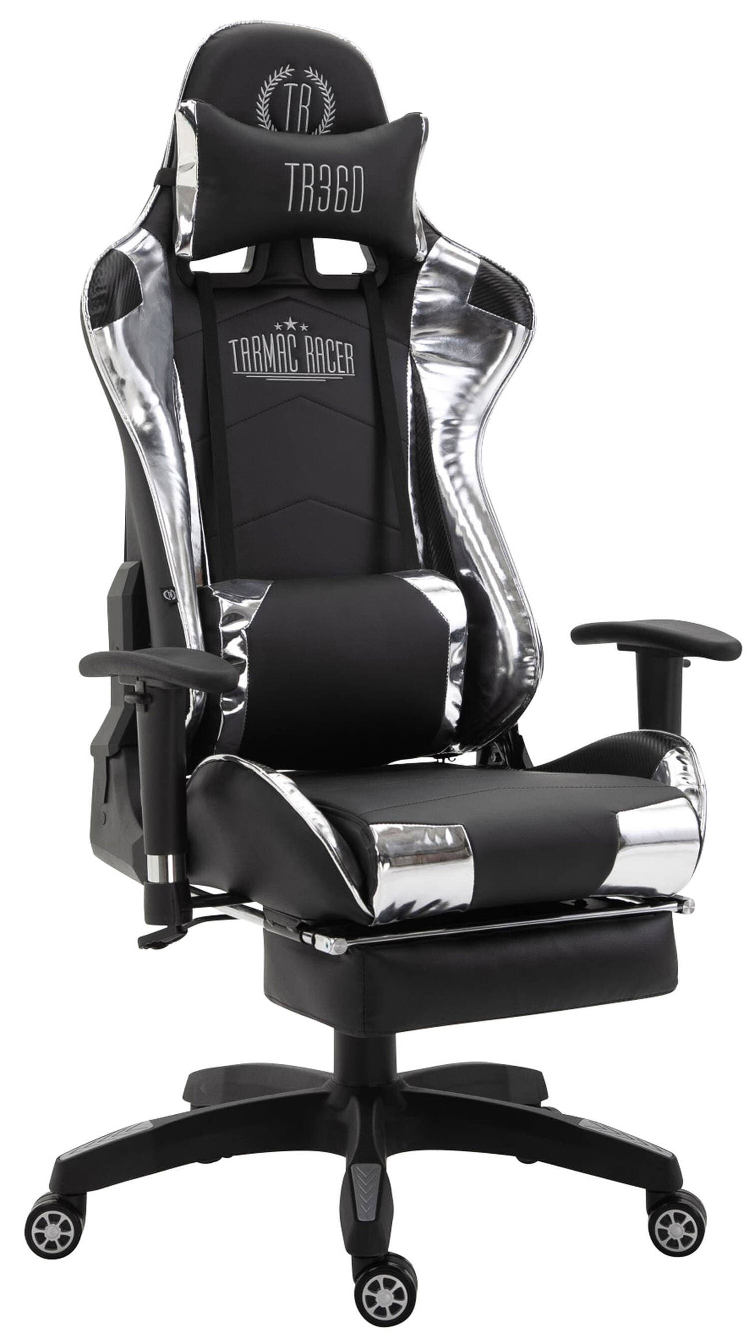 TPFLiving Racing Bürostuhl Turbine mit Fußablage glanz Schwarz/Weiß