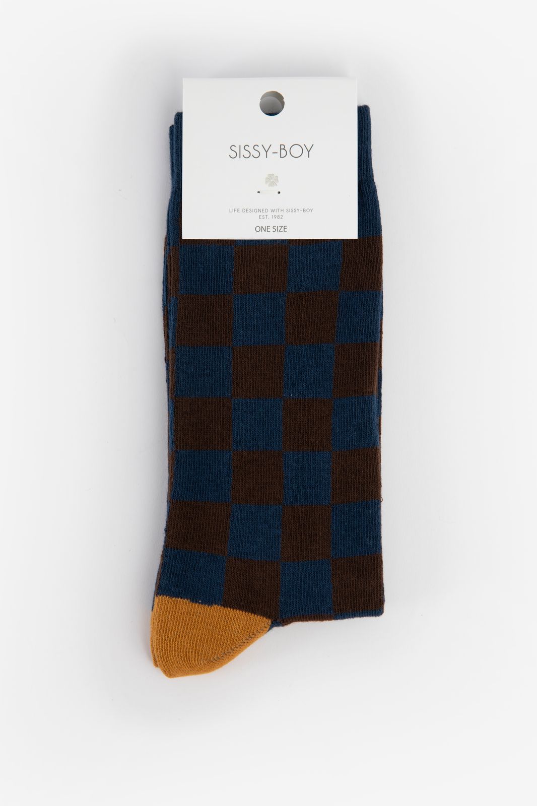 Donkerblauwe sokken met colourblock patroon