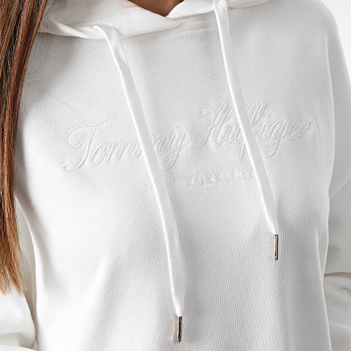Sweat Capuche Femme Relaxed Long High Shine 5980 Blanc