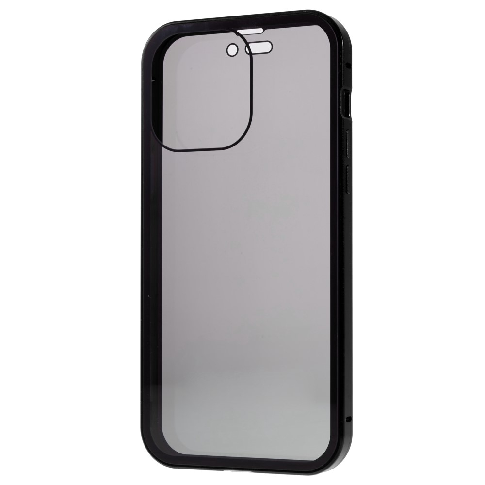 iPhone 14 Pro Max Magnetische Alu Schutzhülle mit Panzer Glas Backcover   Privacy Glas Displayschutz (Magnet-Technologie) - Schwarz