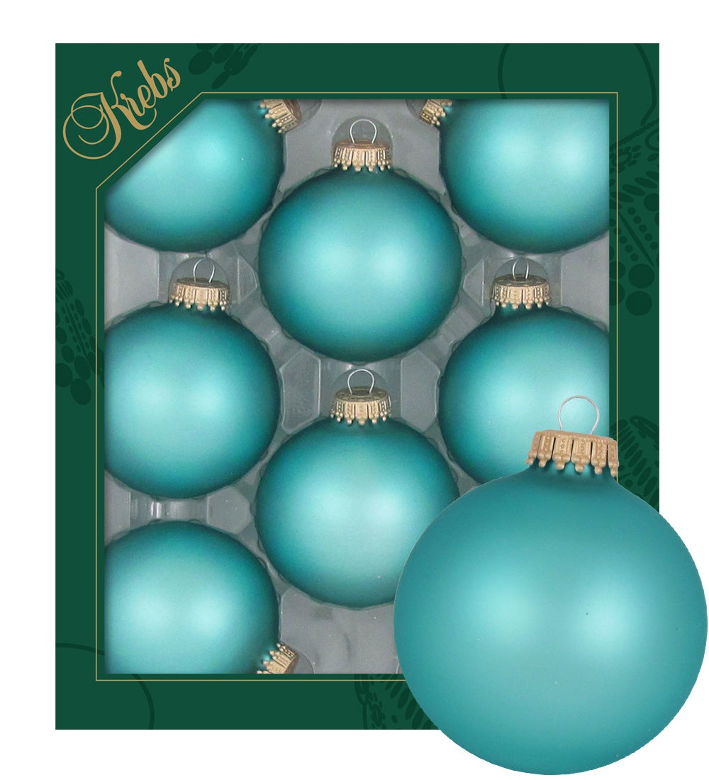 Aquamarijn matte 7cm glazen ballen, effen, 8 stuks, Kerstboomballen, Kerstboomversiering, Kerstboomornamenten