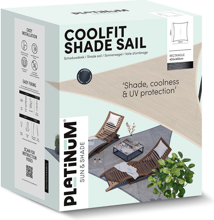 Platinum schaduwdoek rechthoek Sun & Shade Coolfit grijs 400 x 300 cm