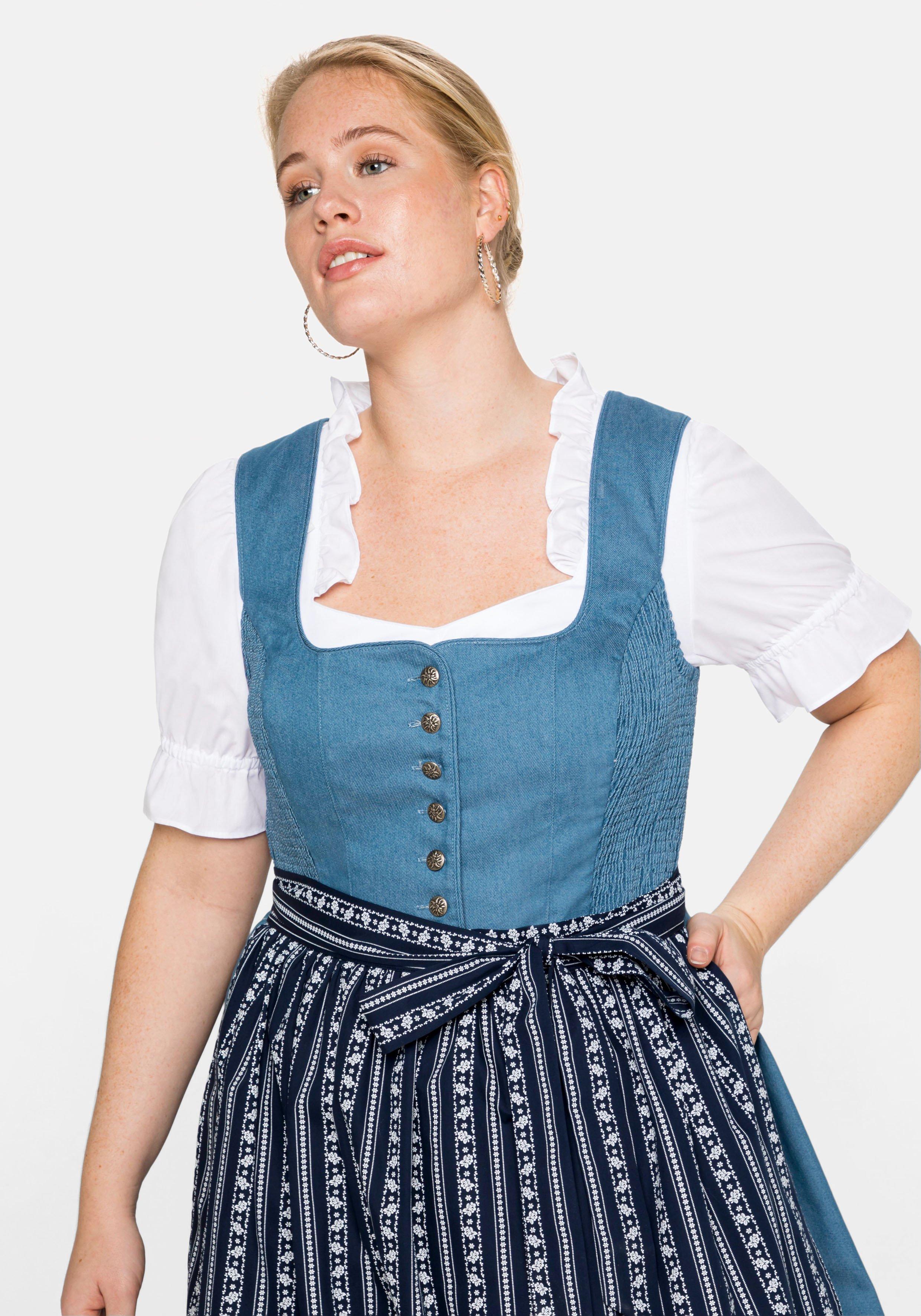 Dirndl im Denim-Look, mit bedruckter Schürze