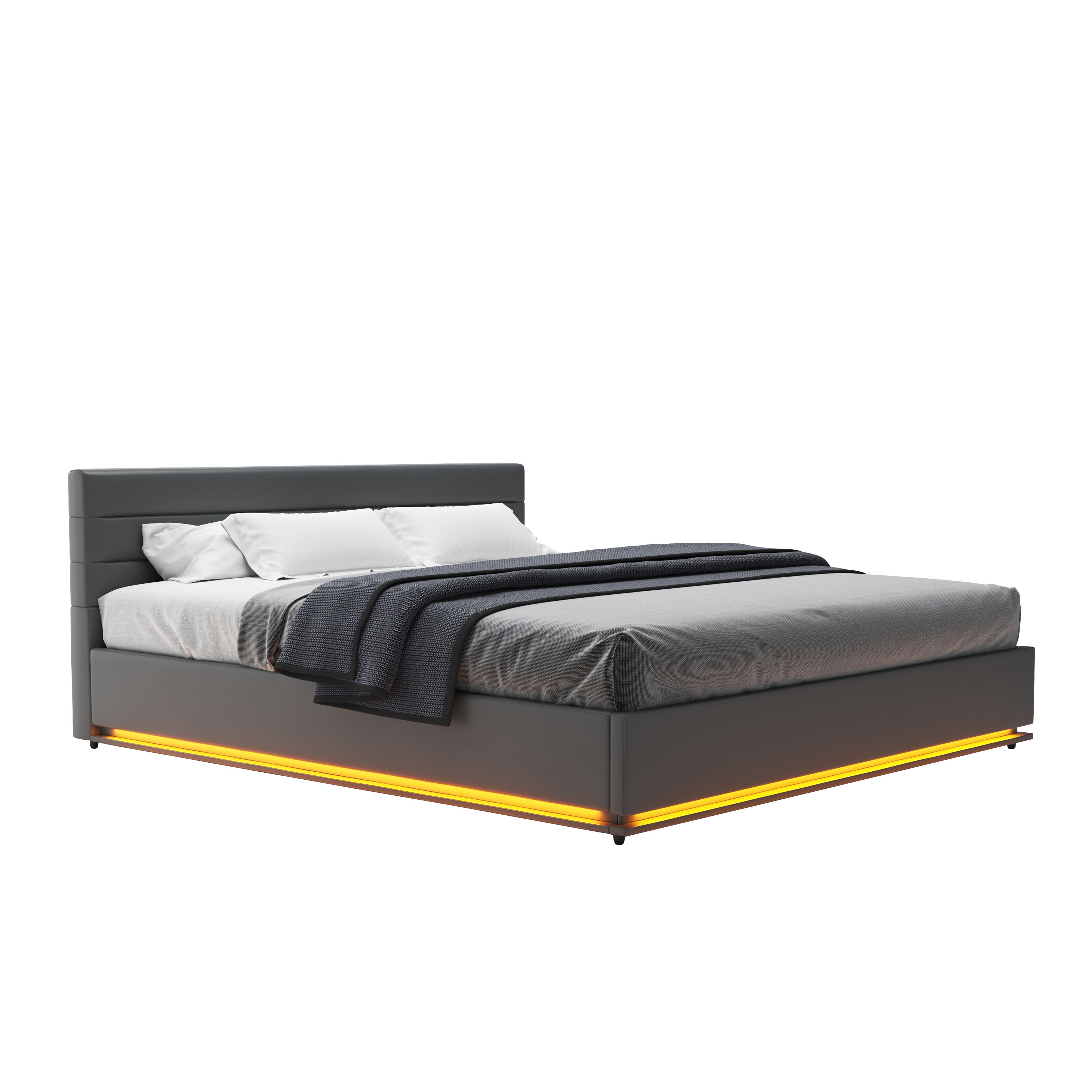Lederbett LED STARDUST 180 x 200 cm grau