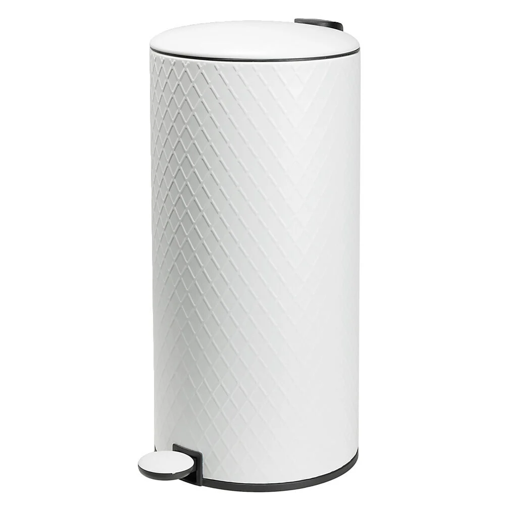 Poubelle ronde 30L à pédale en métal noir ou blanc (2 modèles)