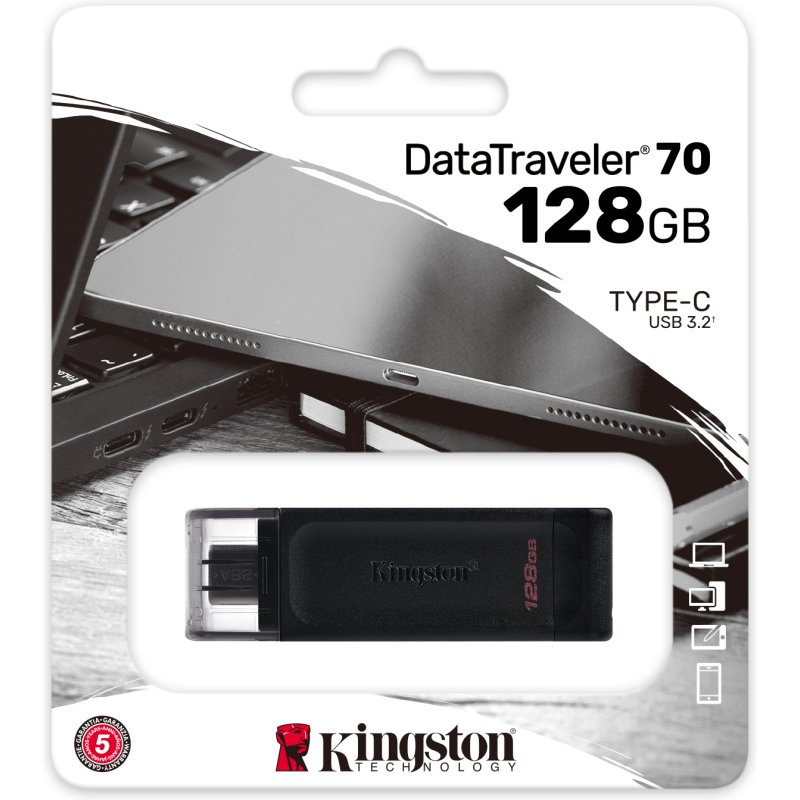Kingston clé USB DataTraveler 70  128 Go Usb 3.2 (USB-C) Noir