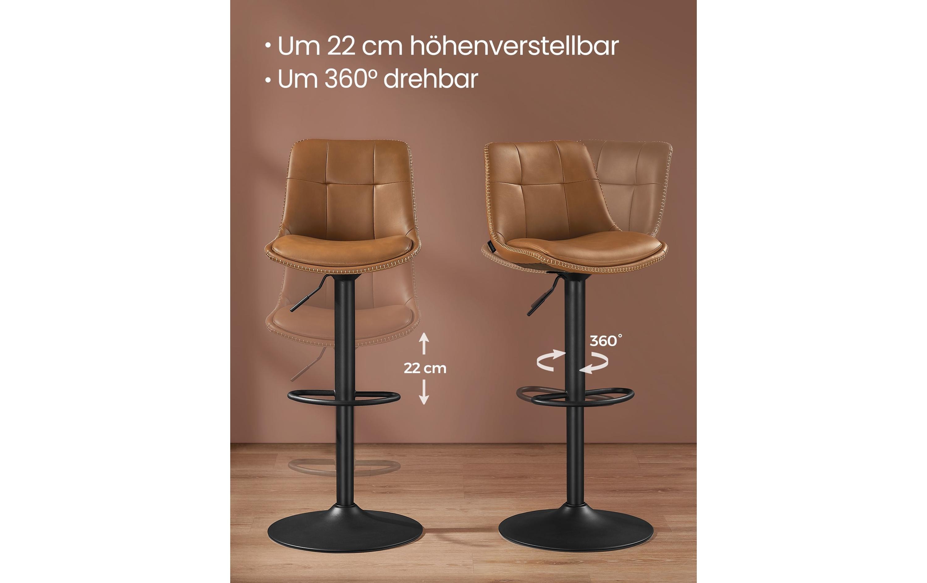 Barhocker 2er Set 48 x 90 cm/112 cm, Braun<br>Stabile Barstühle aus Kunstleder mit Rückenlehne