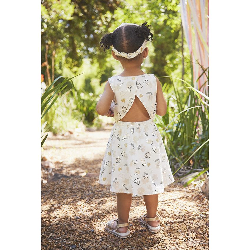 Robe de cérémonie en satin imprimé fantaisie pour bébé fille - Ecru