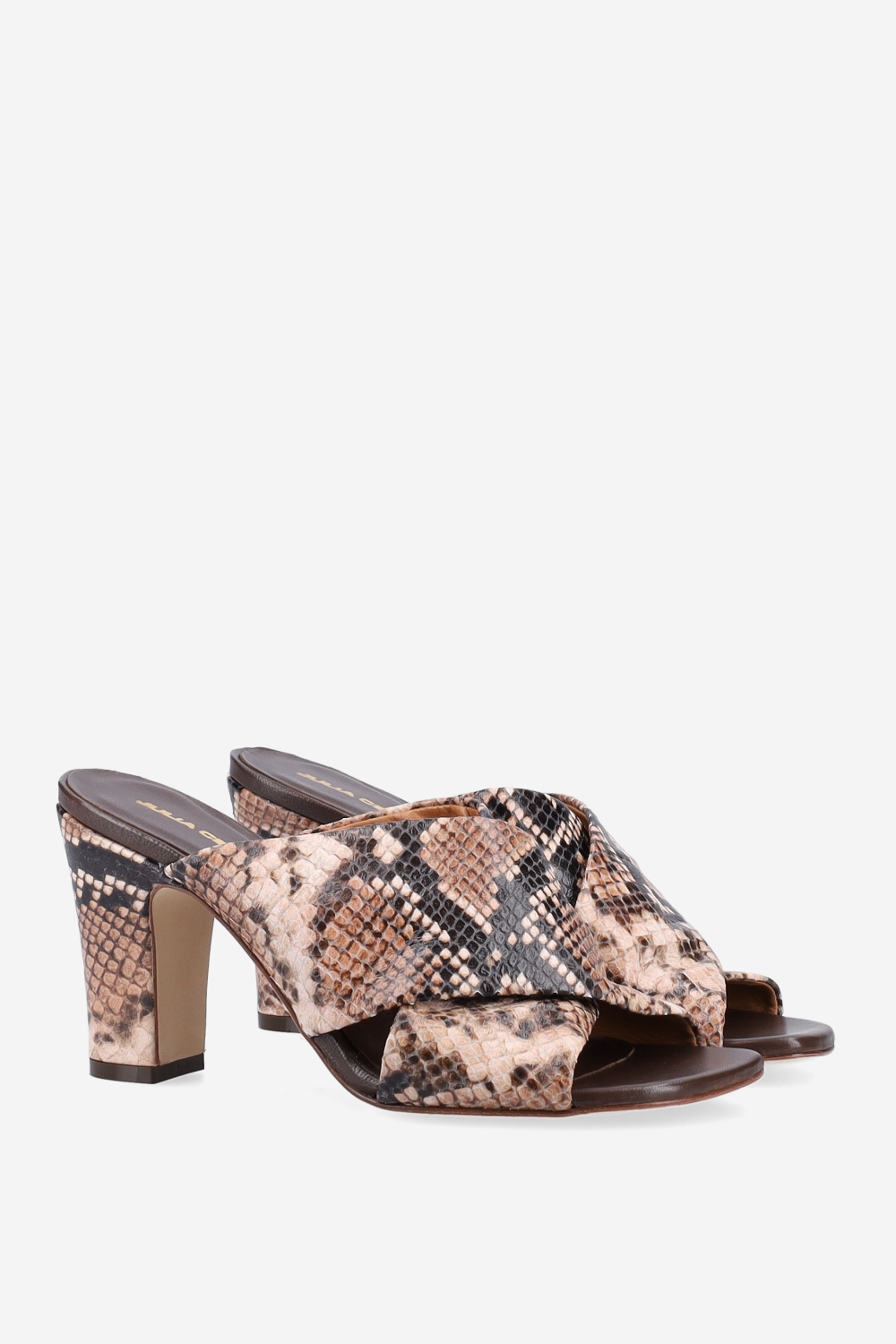 Cross-over leather heeled sandals