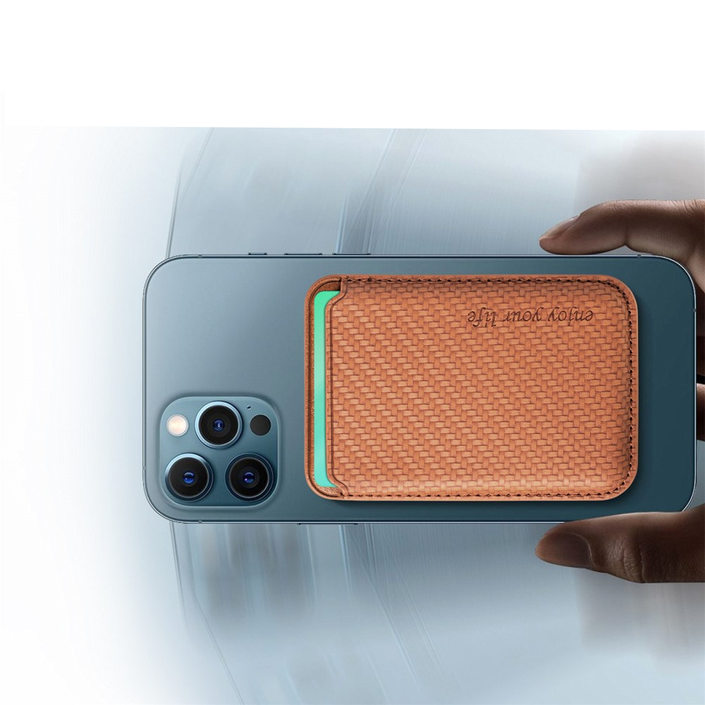 Magnetische MagSafe iPhone Leder Wallet Kreditkarten Halterung in Carbon Optik - Braun