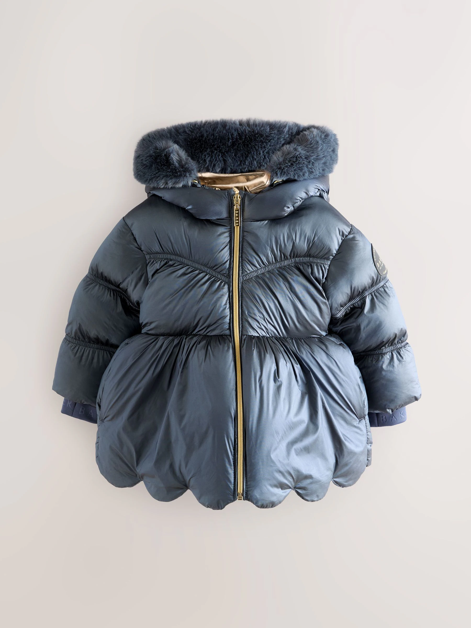 Marineblauw - Baker by Ted Baker Regenbestendige gewatteerde jas met geschulpte rand en afneembare tas