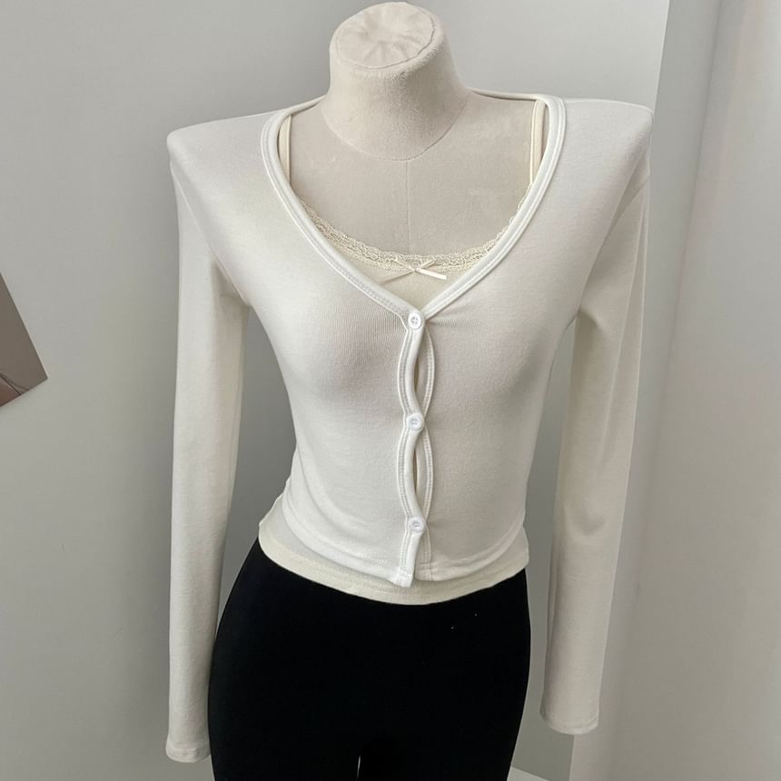 Rosehedge - V-hals effen cropped vest met knoopjes