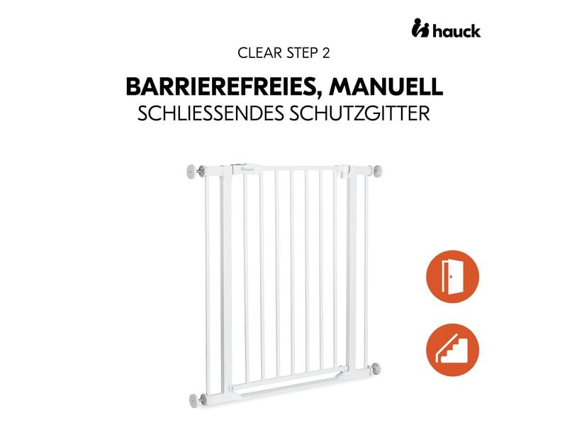 Hauck Türschutzgitter Clear Step 2 Weiss 75 cm - 80 cm Barrierefreies, manuell schliessendes Tür- und Treppenschutzgitter-Set