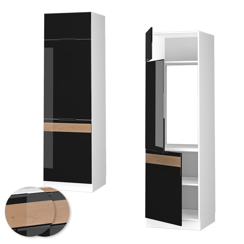 Vicco Kühlumbauschrank Küchenschrank Küchenmöbel Fame-Line Weiß Schwarz Eiche 60 cm modern Hochglanz