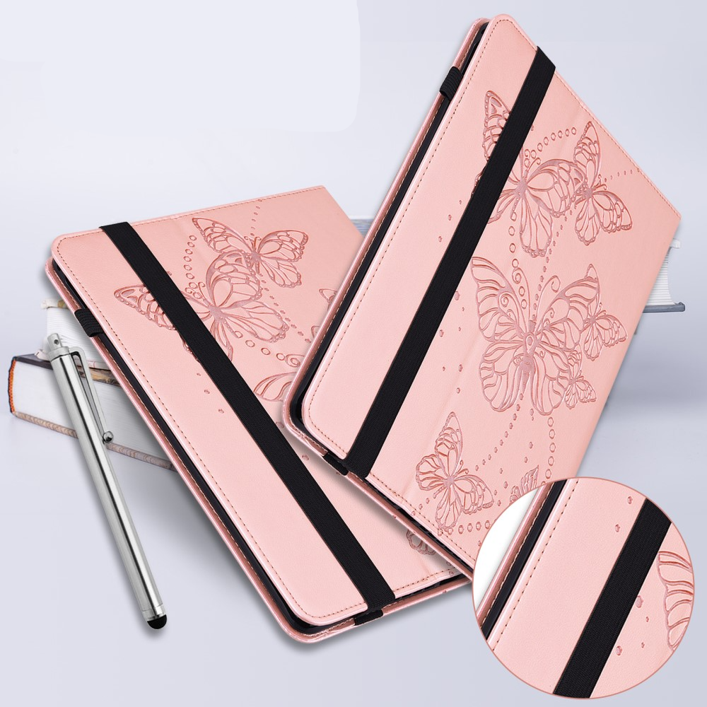 Samsung Galaxy Tab A9  Plus Leder Tasche Flip Cover Butterflies Imprint   S-Pen Halterung - Roségold