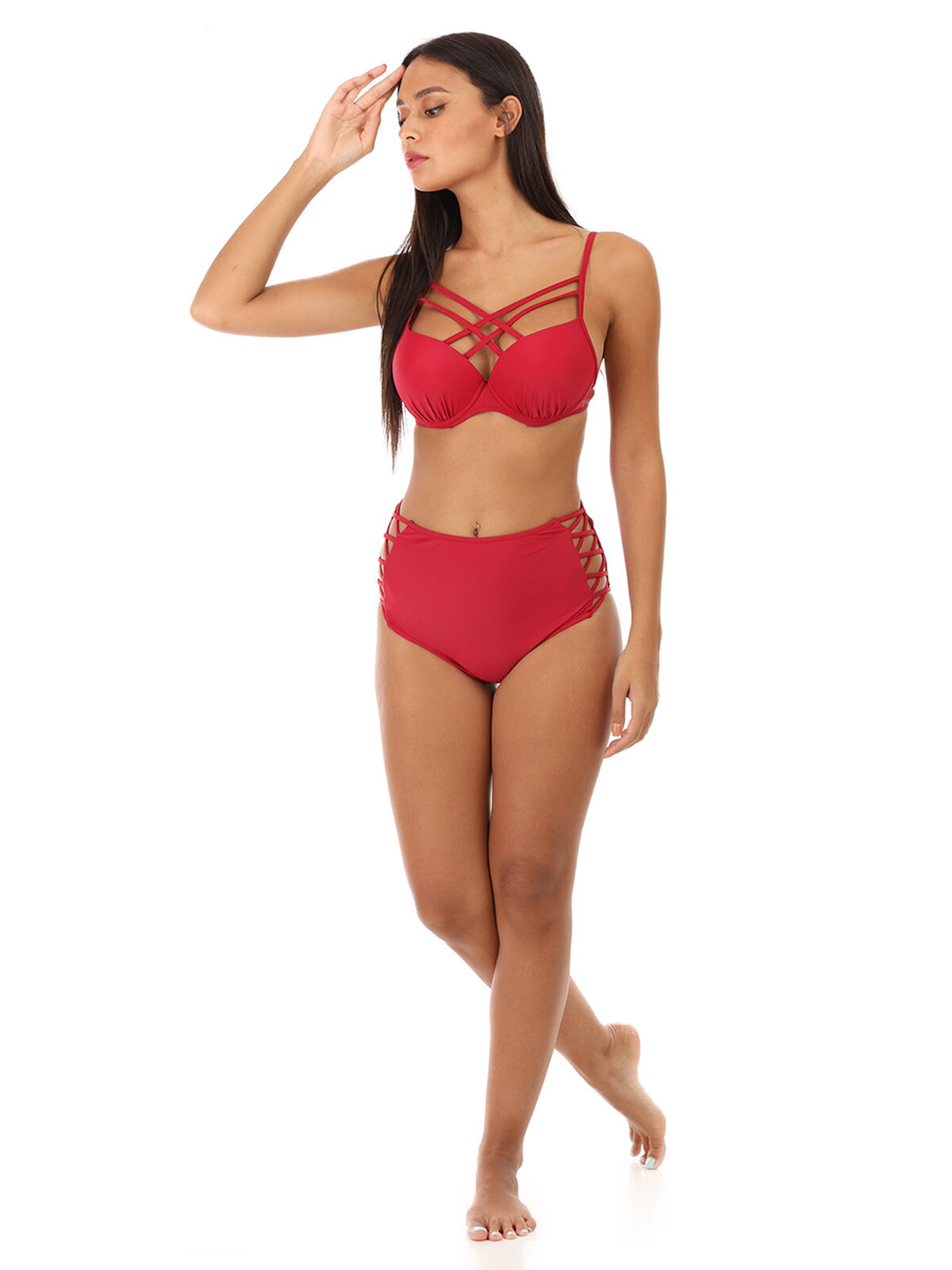Maillot de bain à lanières croisées- Rouge