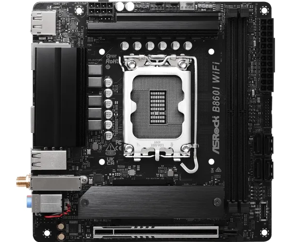ASRock B860I WiFi - Bundkort - mini ITX - LGA1851 sokkel - B860 Chipset - USB-C 3.2 Gen 2x2, USB-C 3.2 Gen2, USB 3.2 Gen 2, USB 3.2 Gen 1 - 2.5 Gigabit LAN, Wi-Fi 6E, Bluetooth - onboard grafik (CPU påkrævet) - HD Audio (8-kanaler)