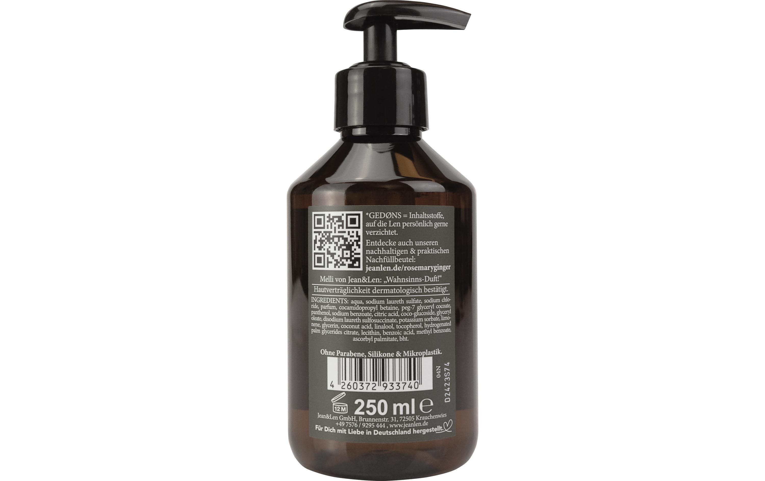 Flüssigseife Rosemary and Ginger 250 mlNatürliche Flüssigseife mit würzigem Duft nach Rosmarin und Ingwer