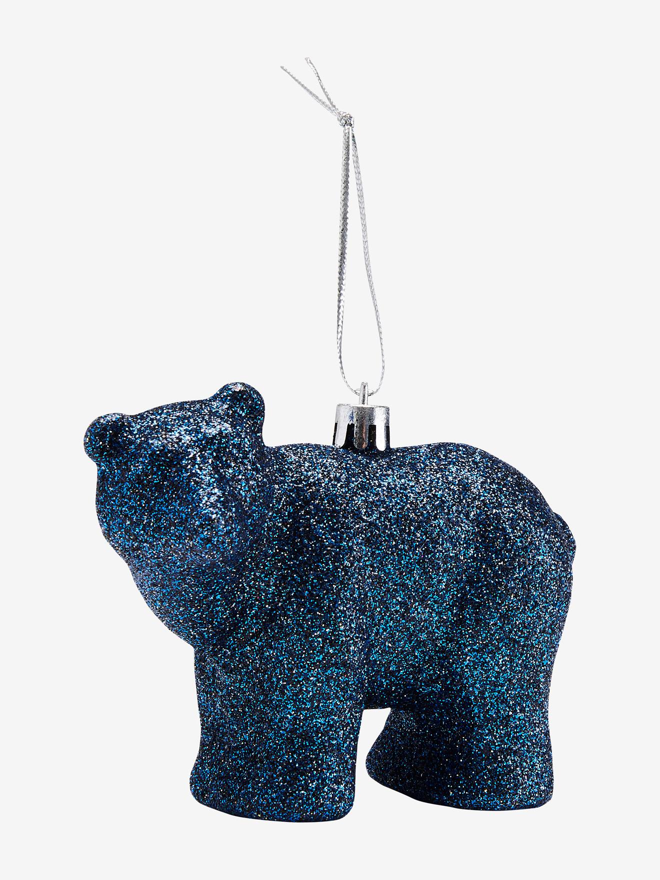 Conjunto de 3 enfeites de Natal: urso liso verde escuro com glitter e motivos diversos.