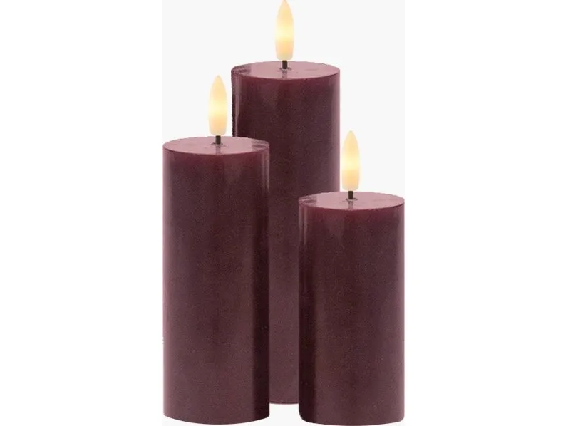 Sirius Sille Genopladelig Bloklyssæt Bordeaux - Ø 5 cm - 3 stk