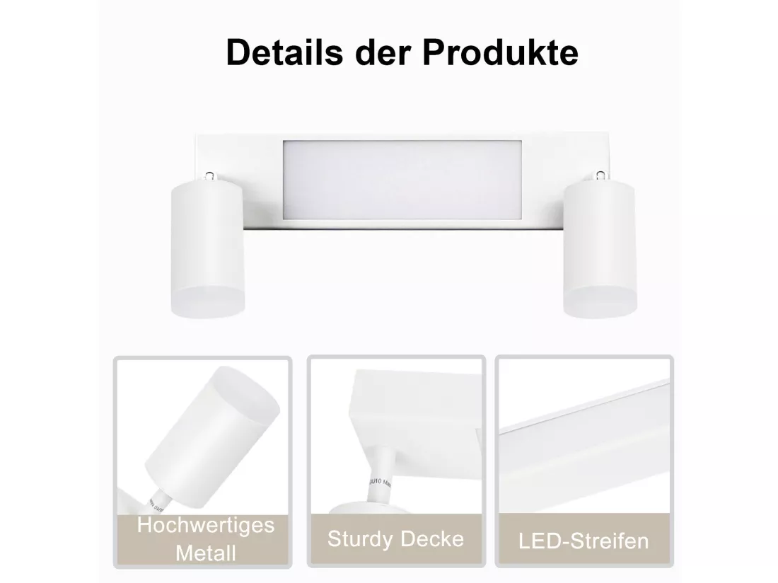 NETTLIFE Spot plafond 2 Ampoules GU10 chambre 3000k 20W noir blanc chaud orientable métal