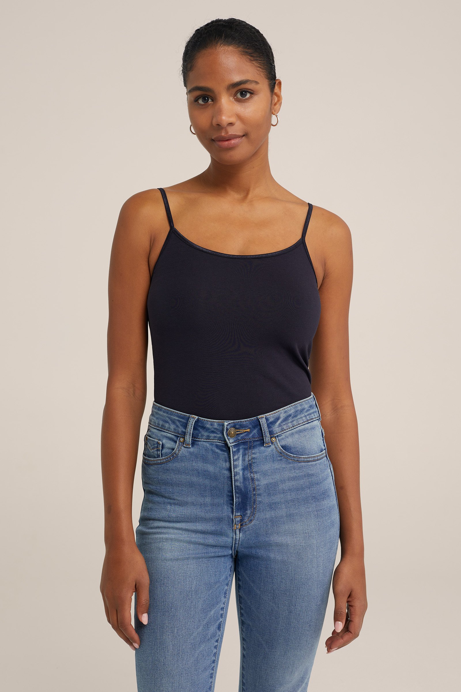 singlet van katoen WE Fashion Donkerblauw
