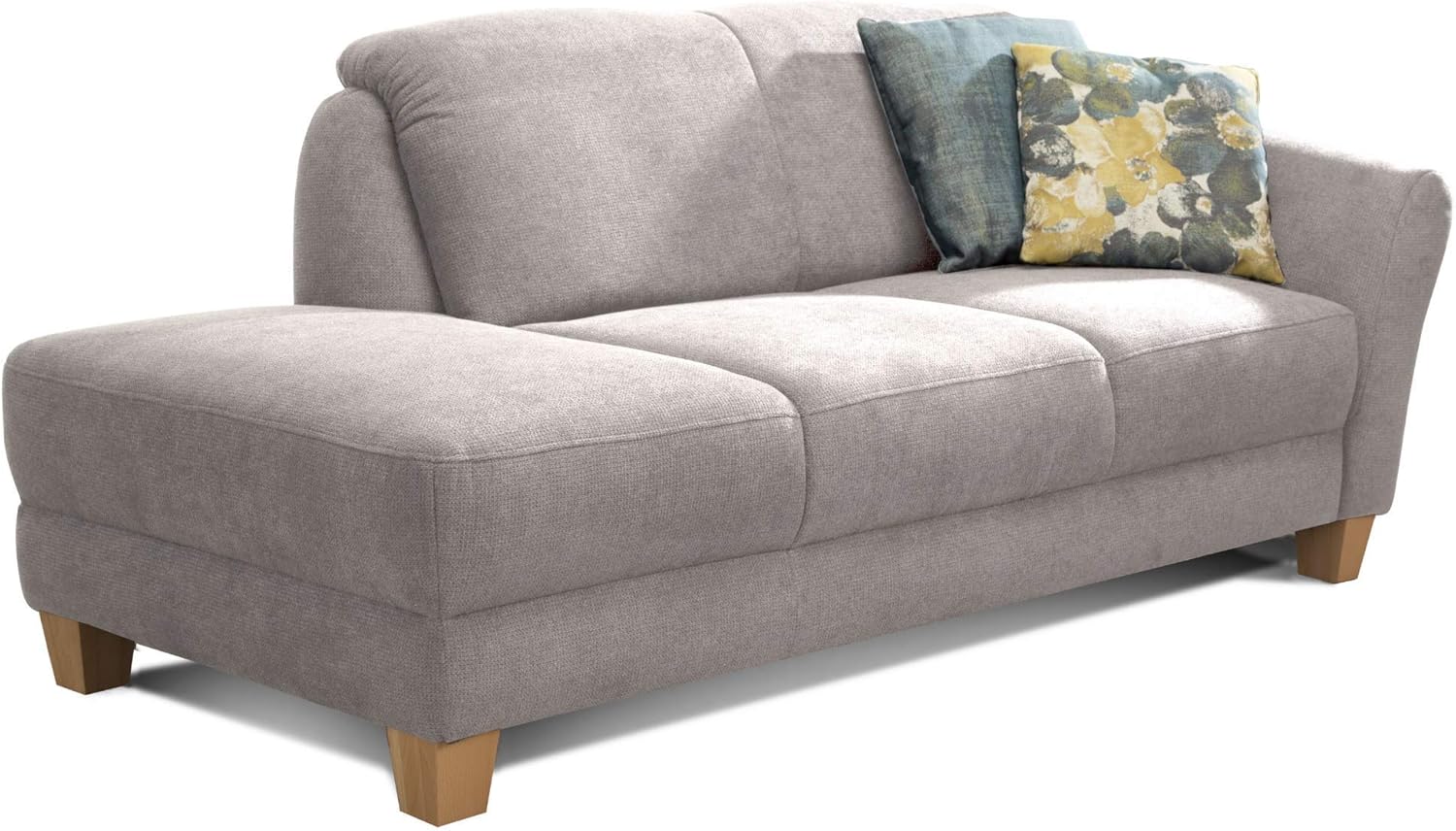 CAVADORE Recamiere Gootlaand, Recamiere mit Federkern und Armteil rechts im Landhausstil, 194 x 84 x 91, hellgrau
