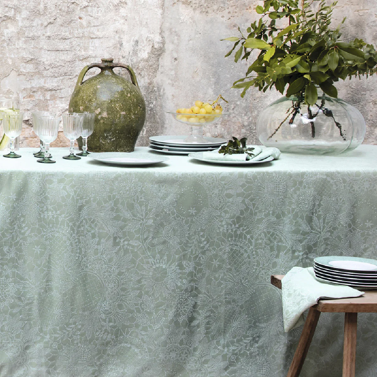 Set enduit imperméable pur coton vert 40X50 Garnier Thiebaut